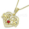 Oro Laminado Pendant Necklace, Gold Filled Style Heart and Elephant Design, with Garnet Crystal, Polished, Golden Finish, 04.351.0020.20 (02 MM Thickness, 20 Inches Length)