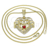Oro Laminado Pendant Necklace, Gold Filled Style Heart and Elephant Design, with Garnet Crystal, Polished, Golden Finish, 04.351.0020.20 (02 MM Thickness, 20 Inches Length)