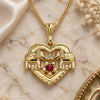 Oro Laminado Pendant Necklace, Gold Filled Style Heart and Elephant Design, with Garnet Crystal, Polished, Golden Finish, 04.351.0020.20 (02 MM Thickness, 20 Inches Length)