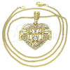 Oro Laminado Pendant Necklace, Gold Filled Style Heart and Elephant Design, with White Crystal, Polished, Golden Finish, 04.351.0020.1.20 (02 MM Thickness, 20 Inches Length)