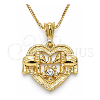 Oro Laminado Pendant Necklace, Gold Filled Style Heart and Elephant Design, with White Crystal, Polished, Golden Finish, 04.351.0020.1.20 (02 MM Thickness, 20 Inches Length)