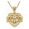 Oro Laminado Pendant Necklace, Gold Filled Style Heart and Elephant Design, with White Crystal, Polished, Golden Finish, 04.351.0020.1.20 (02 MM Thickness, 20 Inches Length)