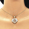 Oro Laminado Pendant Necklace, Gold Filled Style Heart and Elephant Design, with White Crystal, Polished, Tricolor, 04.351.0020.2.20 (02 MM Thickness, 20 Inches Length)