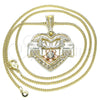 Oro Laminado Pendant Necklace, Gold Filled Style Heart and Elephant Design, with White Crystal, Polished, Tricolor, 04.351.0020.2.20 (02 MM Thickness, 20 Inches Length)