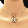 Oro Laminado Pendant Necklace, Gold Filled Style Heart and Elephant Design, with White Crystal, Polished, Tricolor, 04.351.0020.3.20 (02 MM Thickness, 20 Inches Length)
