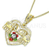 Oro Laminado Pendant Necklace, Gold Filled Style Heart and Elephant Design, with White Crystal, Polished, Tricolor, 04.351.0020.3.20 (02 MM Thickness, 20 Inches Length)