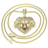 Oro Laminado Pendant Necklace, Gold Filled Style Heart and Elephant Design, with White Crystal, Polished, Tricolor, 04.351.0020.3.20 (02 MM Thickness, 20 Inches Length)