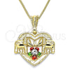 Oro Laminado Pendant Necklace, Gold Filled Style Heart and Elephant Design, with White Crystal, Polished, Tricolor, 04.351.0020.3.20 (02 MM Thickness, 20 Inches Length)