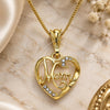 Oro Laminado Pendant Necklace, Gold Filled Style Heart and Mom Design, with White Crystal, Polished, Golden Finish, 04.351.0021.20 (02 MM Thickness, 20 Inches Length)