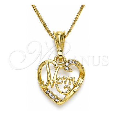Oro Laminado Pendant Necklace, Gold Filled Style Heart and Mom Design, with White Crystal, Polished, Golden Finish, 04.351.0021.20 (02 MM Thickness, 20 Inches Length)