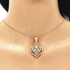 Oro Laminado Pendant Necklace, Gold Filled Style Heart and Butterfly Design, with Garnet and White Crystal, Polished, Tricolor, 04.351.0022.20 (02 MM Thickness, 20 Inches Length)