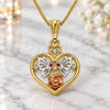 Oro Laminado Pendant Necklace, Gold Filled Style Heart and Butterfly Design, with Garnet and White Crystal, Polished, Tricolor, 04.351.0022.20 (02 MM Thickness, 20 Inches Length)
