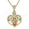 Oro Laminado Pendant Necklace, Gold Filled Style Heart and Butterfly Design, with Garnet and White Crystal, Polished, Tricolor, 04.351.0022.20 (02 MM Thickness, 20 Inches Length)