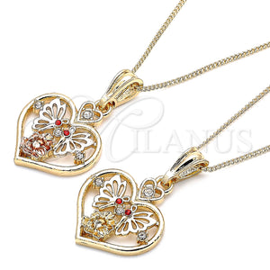 Gold Filled Necklace — Pendant Necklace Heart and Butterfly Design with Garnet — main product view — SKU 135284 | Oro Laminado collar — Pendant Necklace corazón and Butterfly diseño with Garnet — SKU 135284