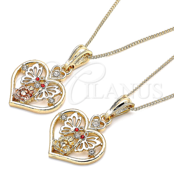 Gold Filled Necklace — Pendant Necklace Heart and Butterfly Design with Garnet — main product view — SKU 135284 | Oro Laminado collar — Pendant Necklace corazón and Butterfly diseño with Garnet — SKU 135284