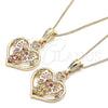 Oro Laminado Pendant Necklace, Gold Filled Style Heart and Butterfly Design, with Garnet and White Crystal, Polished, Golden Finish, 04.351.0022.1.20 (02 MM Thickness, 20 Inches Length)