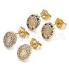 Oro Laminado Stud Earring, Gold Filled Style Guadalupe Design, with Multicolor Micro Pave, Polished, Golden Finish, 02.210.0433.1