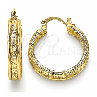 Oro Laminado Small Hoop, Gold Filled Style Greek Key Design, Polished, Golden Finish, 02.170.0255.1.25