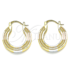 Gold Filled Hoop Earrings — Small Hoop Polished Tricolor 02. — main product view — SKU 135297 | Oro Laminado aretes de aro — Small Hoop pulido Tricolor 02. — SKU 135297