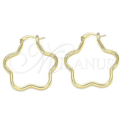 Gold Filled Hoop Earrings — Medium Hoop Flower Design Polished 02. for wholesale, main product view