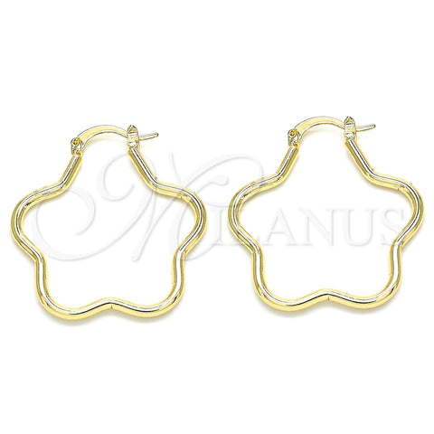 Oro Laminado Medium Hoop, Gold Filled Style Flower Design, Polished, Golden Finish, 02.170.0320.30