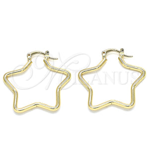 Gold Filled Hoop Earrings — Medium Hoop Star Design Polished 02. — main product view — SKU 135301 | Oro Laminado aretes de aro — Medium Hoop estrella diseño pulido 02. — SKU 135301