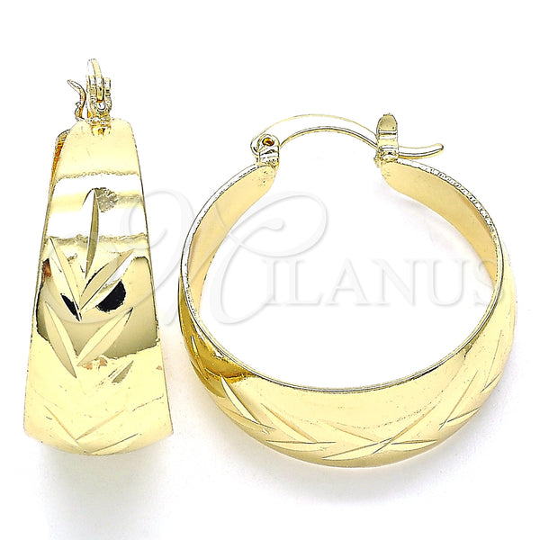 Gold Filled Hoop Earrings — Medium Hoop Diamond Cutting 02. — main product view — SKU 135309 | Oro Laminado aretes de aro — Medium Hoop Diamond Cutting 02. — SKU 135309