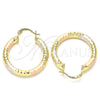 Oro Laminado Medium Hoop, Gold Filled Style Diamond Cutting Finish, Tricolor, 5.138.013.1.30