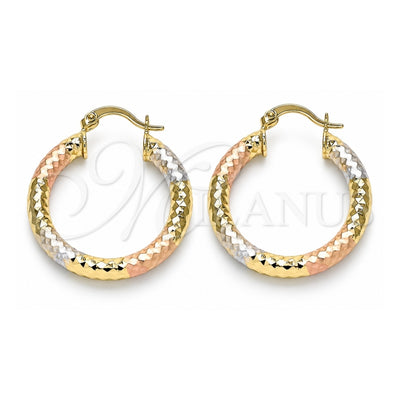 Oro Laminado Medium Hoop, Gold Filled Style Diamond Cutting Finish, Tricolor, 5.138.013.1.30