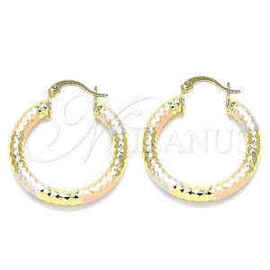 Gold Filled Hoop Earrings — Medium Hoop Diamond Cutting Tricolor 5. — main product view — SKU 135325 | Oro Laminado aretes de aro — Medium Hoop Diamond Cutting Tricolor 5. — SKU 135325