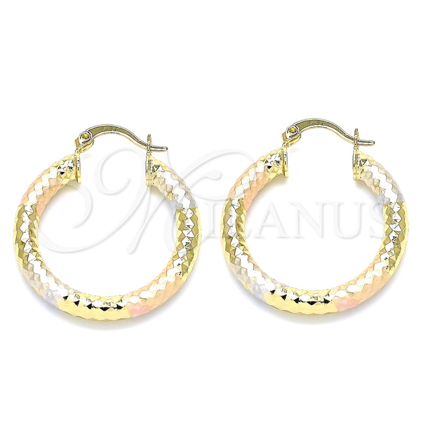 Gold Filled Hoop Earrings — Medium Hoop Diamond Cutting Tricolor 5. — main product view — SKU 135325 | Oro Laminado aretes de aro — Medium Hoop Diamond Cutting Tricolor 5. — SKU 135325