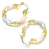 Oro Laminado Small Hoop, Gold Filled Style Twist Design, Polished, Tricolor, 02.170.0018.1.25