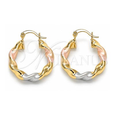 Oro Laminado Small Hoop, Gold Filled Style Twist Design, Polished, Tricolor, 02.170.0018.1.25