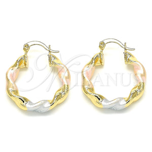 Gold Filled Hoop Earrings — Small Hoop Twist Design Polished Tricolor 02. — main product view — SKU 135327 | Oro Laminado aretes de aro — Small Hoop Twist diseño pulido Tricolor 02. — SKU 135327