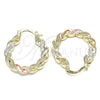 Oro Laminado Small Hoop, Gold Filled Style Twist Design, Polished, Tricolor, 02.170.0344.25