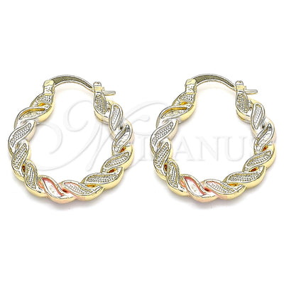 Gold Filled Hoop Earrings — Small Hoop Twist Design Polished Tricolor 02. for wholesale, main product view