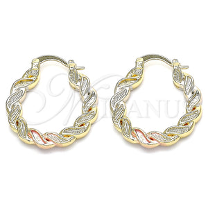 Gold Filled Hoop Earrings — Small Hoop Twist Design Polished Tricolor 02. — main product view — SKU 135328 | Oro Laminado aretes de aro — Small Hoop Twist diseño pulido Tricolor 02. — SKU 135328