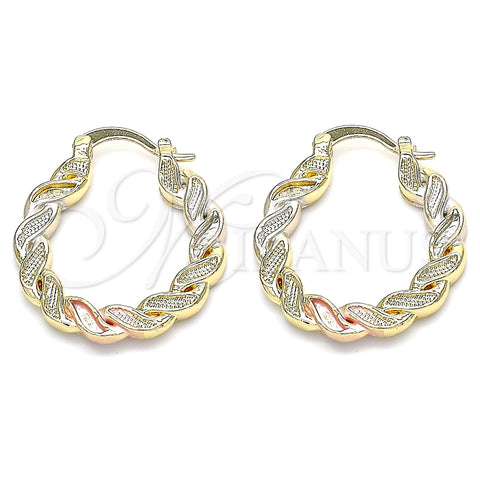 Oro Laminado Small Hoop, Gold Filled Style Twist Design, Polished, Tricolor, 02.170.0344.25