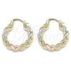 Oro Laminado Small Hoop, Gold Filled Style Twist Design, Polished, Tricolor, 02.170.0344.25