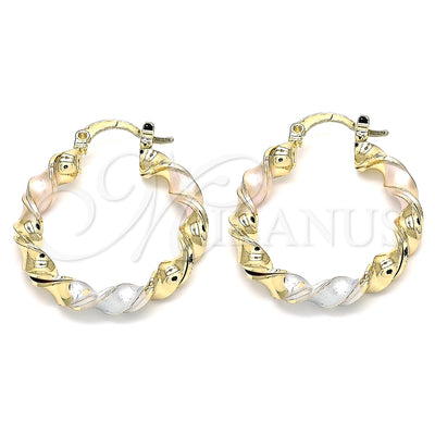 Gold Filled Hoop Earrings — Small Hoop Twist Design Polished Tricolor 02. for wholesale, main product view