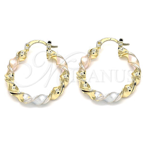 Gold Filled Hoop Earrings — Small Hoop Twist Design Polished Tricolor 02. — main product view — SKU 135329 | Oro Laminado aretes de aro — Small Hoop Twist diseño pulido Tricolor 02. — SKU 135329