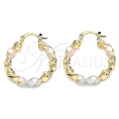 Oro Laminado Small Hoop, Gold Filled Style Twist Design, Polished, Tricolor, 02.170.0167.25