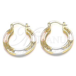 Gold Filled Hoop Earrings — Small Hoop Evil Eye Design Polished Tricolor 02. — main product view — SKU 135330 | Oro Laminado aretes de aro — Small Hoop Evil Eye diseño pulido Tricolor 02. — SKU 135330