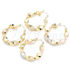Oro Laminado Medium Hoop, Gold Filled Style Twist and Greek Key Design, Polished, Tricolor, 02.170.0342.1.30