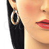 Oro Laminado Medium Hoop, Gold Filled Style Twist and Hollow Design, Matte Finish, Tricolor, 02.170.0132.1.30
