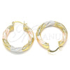 Oro Laminado Medium Hoop, Gold Filled Style Twist and Hollow Design, Matte Finish, Tricolor, 02.170.0132.1.30