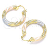 Oro Laminado Medium Hoop, Gold Filled Style Twist and Hollow Design, Matte Finish, Tricolor, 02.170.0132.1.30