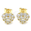 Oro Laminado Stud Earring, Gold Filled Style Heart Design, with White Cubic Zirconia, Polished, Golden Finish, 02.346.0003
