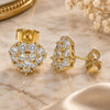 Oro Laminado Stud Earring, Gold Filled Style Heart Design, with White Cubic Zirconia, Polished, Golden Finish, 02.346.0003