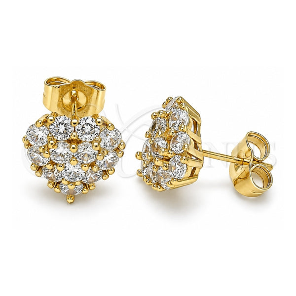 Oro Laminado Stud Earring, Gold Filled Style Heart Design, with White Cubic Zirconia, Polished, Golden Finish, 02.346.0003